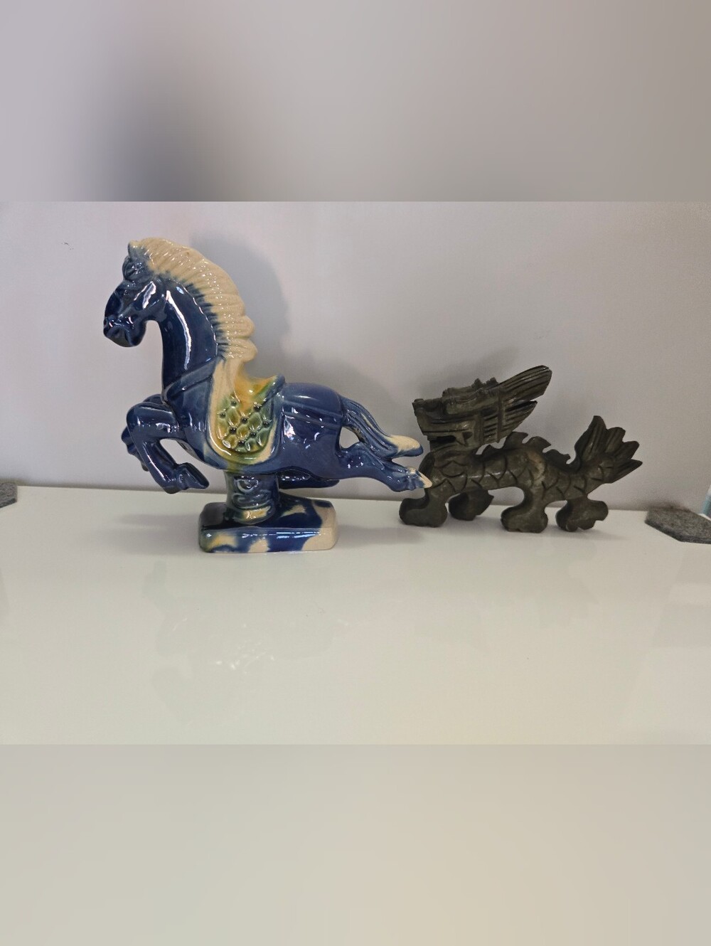 Blue Glazed Ceramic Horse Statue And Dragon Statue- Home Accent